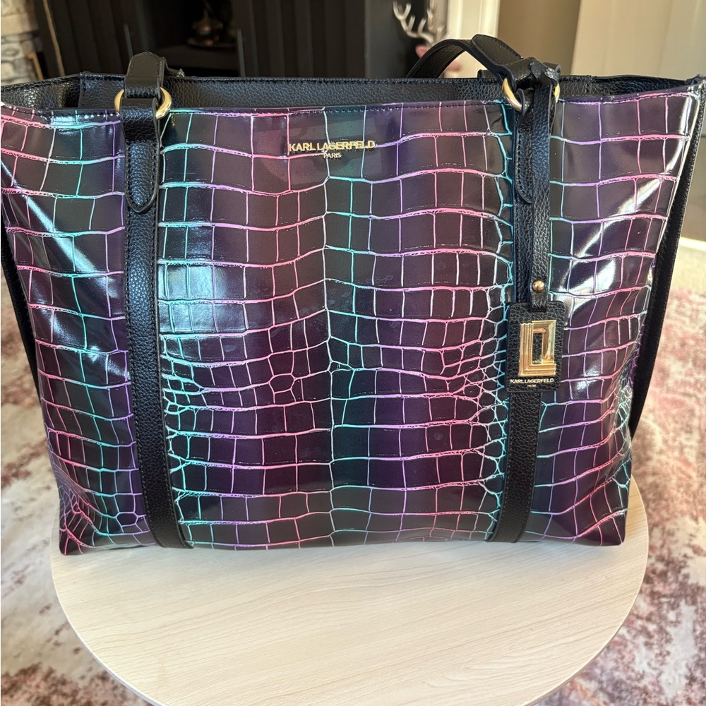 Karl Lagerfeld Multicolor Croc-Embossed Tote